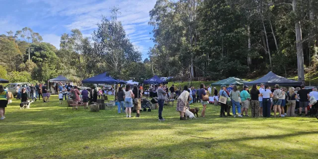 Stallholders, community and visitors chatting, shopping and having fun at the Crabtree Crop & Crafts Market and Get-Together